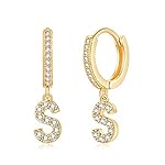 SANNYRA Initial Hoop Earrings for Women, 14K Gold Silver Rose Gold Plated CZ Letter Hypoallergenic Stud Earring Gifts