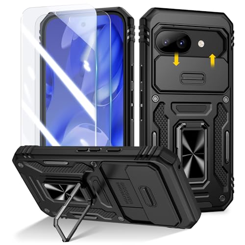 Doeshine Hülle für Google Pixel, Handyhülle mit Displayschutzfolie & Kameraschutz, Magnetisch Ring Ständer, Robust Fallschutz Militär Schutzhülle