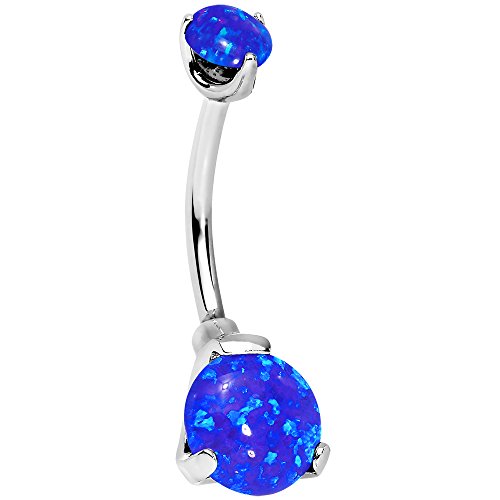 Body Candy Stainless Steel Blue Synthetic Opal Internally Threaded Belly Ring 7/16"