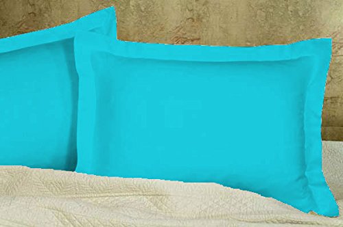 2 pares de fundas de almohada Oxford de algodón egipcio macizo de 600 hilos, 50 x 90 cm, color turquesa