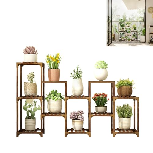 植木鉢ラック 木製スタンド棚 植木鉢棚 鉢棚室内 おしゃれな木製植木鉢スタンド 観葉植物用フラワースタンド 屋内用プランタースタンド 頑丈な鉄製ハンガー付き 自然な生活美学に合わせたデザイン (J*1)