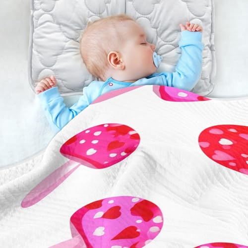 Burbuja Pink Red Mushrooms Baby Blanket for Boys Girls, Nursery Soft Warm Swaddling Receiving Baby Blankets, 30x40 in Toddler Blanket4