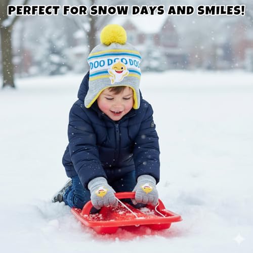 Image of Nickelodeon Boys' Baby Shark Winter Hat and 2 Pairs of Mitten Set (Toddler)