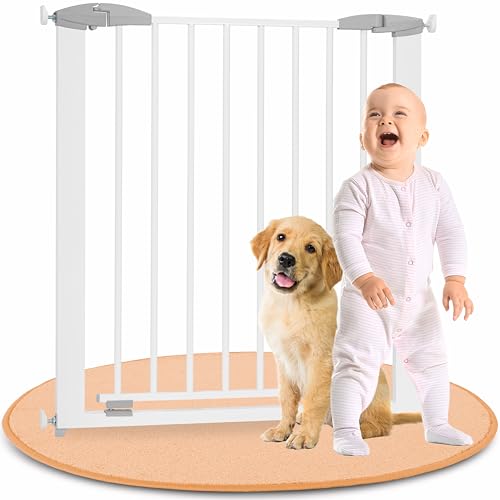 IB STYLE Cancelletto per Bambini Yael 73,5-81,5 cm – Sicurezza senza fori, montaggio a pressione, metallo robusto, apertura una mano, stop 90°, protezione casa bambini e cani, bianco