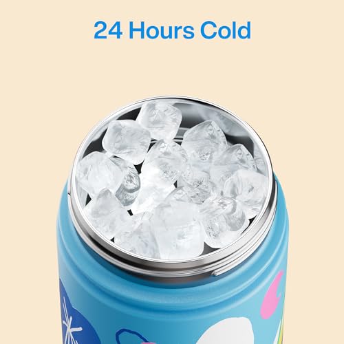 Image of Kids Insualated Water Bottle with Straw,18oz Stainless Steel Water Bottle with Dual Spouts, Leak-Proof,BPA-Free,Double Wall Vacuum Keeps Cold for 24 Hours for Sports,Travel,School (Flower Cat)