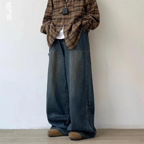 Men Retro Straight Tube Loose Jeans Couple Washed Wide Leg Casual Pants2