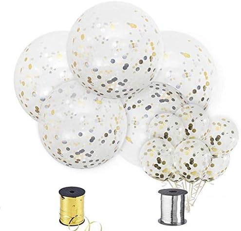 Shimmer and Confetti 12 Pack Large Silver and Gold Confetti Balloons with 5 Pieces 36-inch Confetti-Filled Balloons and 7 Pieces 12-inch Confetti-Filled Balloons with Foil Confetti