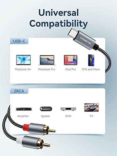 Soomfon Usb C To Rca Audio Cable 6.6Ft Usb Type C To 2 Male Rca Adapter Audio Stereo Cord Compatible With Ipad Pro 2021, Samsung S21 Ultra S20 Note20 Tab S7, Pixel 5 #TOP5