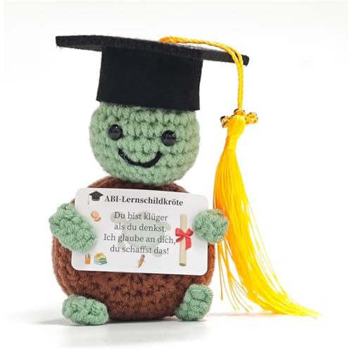 Scinzene Abschluss Geschenk 2026 ABI Lernschildkröte gehäkelt Studenten Geschenke Glücksbringer mit Motivationskarte Persönliches Pocket Hug für Abitur und Studium