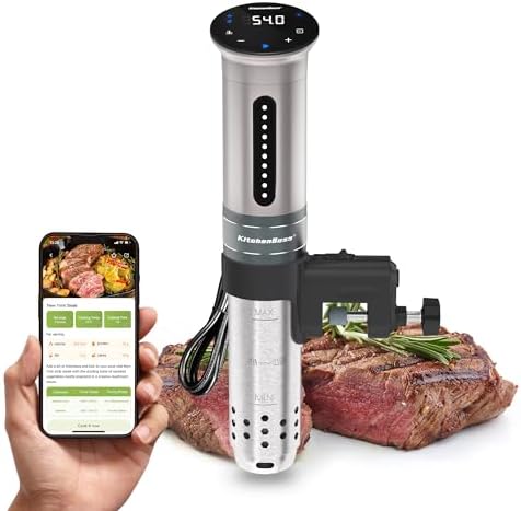 Bild 9 - KitchenBoss Sous Vide Stick Garer： 1100W Präzisionskocher Wi-Fi Sous Vide Stick App-Steuerung Sous Vide Stab Zirkulation 40℃-90℃ IPX7 Wasserdicht LED Touch Display Ultra-leise Tauchzirkulator