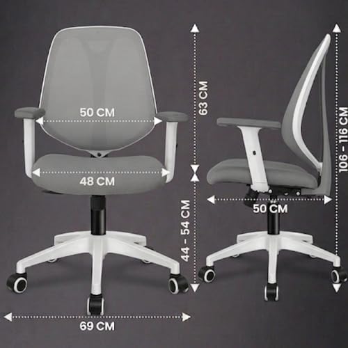 Image of Kepler Brooks Pulse Office Chair for Work | 3-Year Warranty | Ergonomic Office Chair, Study Chair for Home, 1D Arms, Single Lock Recliner, Heavy Duty Nylon Base (White Grey)