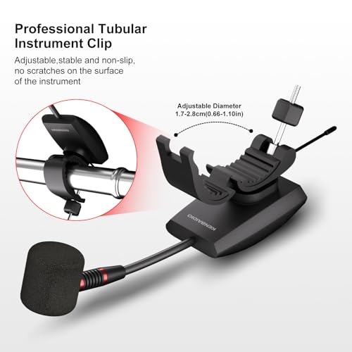 Image of Wireless Flute Microphone System, UHF Wind Music Instruments Microphone with Rechargeable Receiver and Transmitter 196ft Range, Professional Tubular Instrument Clip Great for Flute, Piccolo