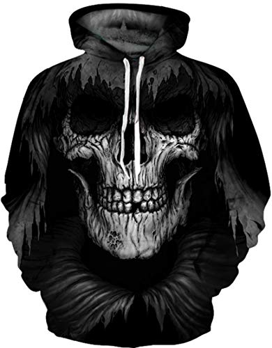 EUDOLAH Homme Casual Sweats à Capuche Pull à Manches Longues Sweat-Shirts Hiver Fantaisie Hoodie Pochette(S/M,Crane Noir-1)