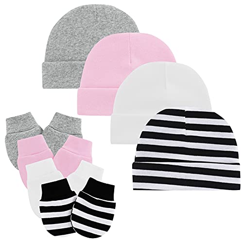 Image of American Trends Baby Beanies for Boys Girls Newborn Infant Hat with Mittens Cute Cotton Hospital Hats for 0-6 Months