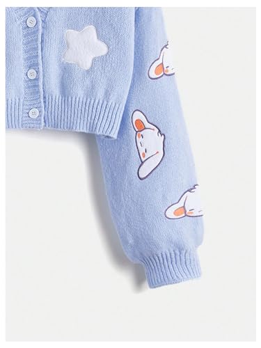 SweatyRocks Women's Cardigan Cartoon Long Sleeve Button Down V Neck Drop Shoulder Cropped Sweater Tops3