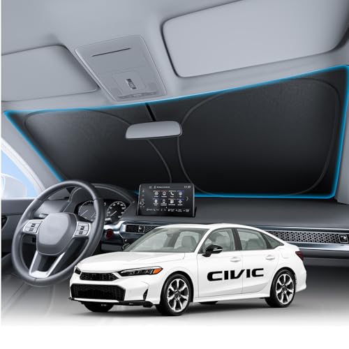 Image of Wigoo for Honda Civic Windshield Sunshade [OEM Design, 100% Sun Blockage] Foldable Heat Insulation Sun Shade with Storage Bag, for Honda Civic (2022-2026), Silver Coating