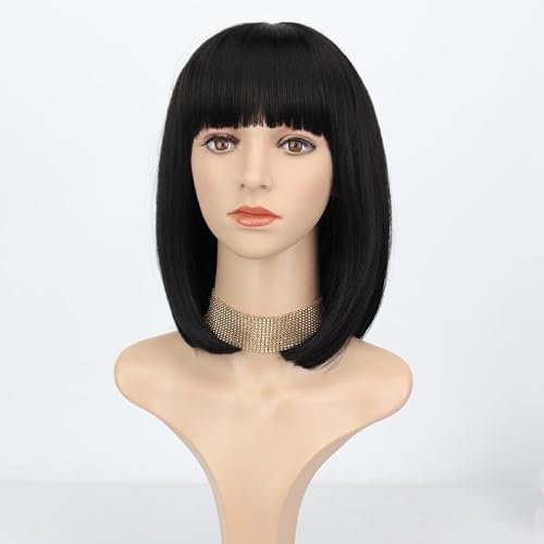 yumtaro Black Straight Bob Wig with Bangs Short Length Apple Cut