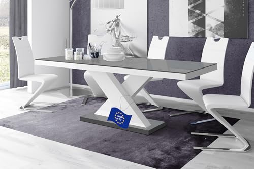 Design Esstisch HE-888 Grau Hochglanz / Weiß Hochglanz ausziehbar 160 cm...