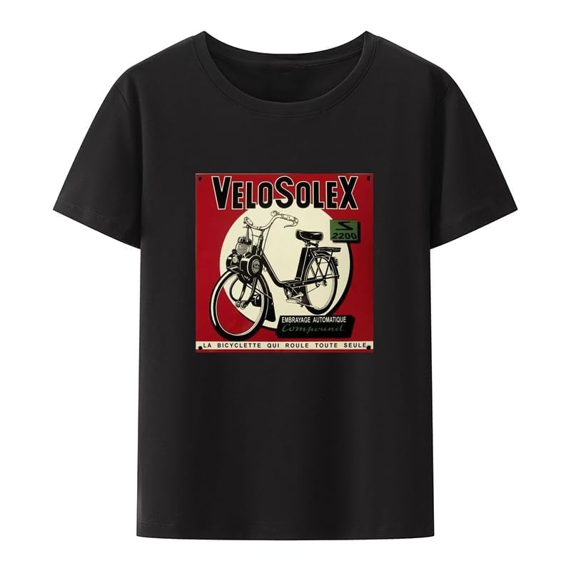 Moisture absorbing material bobohododoho Printed Men Tshirts O-Neck Short-Sleeve Velo Solex Nostalgic Ancient Bike Casual Creative Comfortable Camiseta Hombre Camisa Black XL