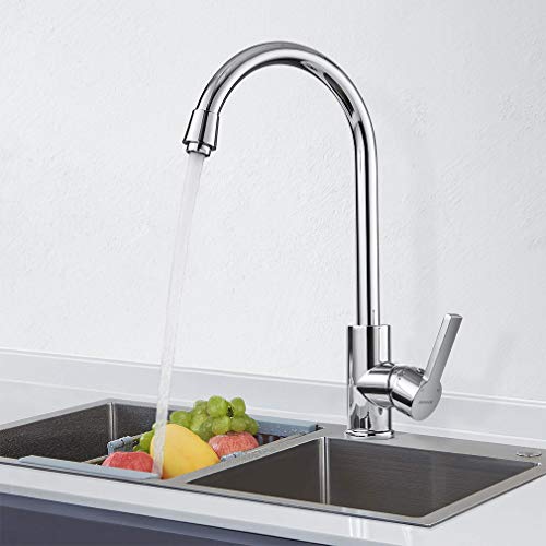 BONADE Grifo Cocina 360° Caño Giratorio Grifo Mezclador Cocina para Agua Fría y Caliente Latón Cromado Grifo de Cocina Forma Clásica