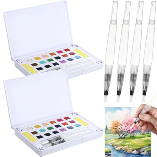 Marspark Juego de 2 pinturas de acuarela de viaje, kit de pintura de acuarela portátil con bolsillo para pincel de agua, suministros de arte para artistas, principiantes, pintores, pintura, regalo de