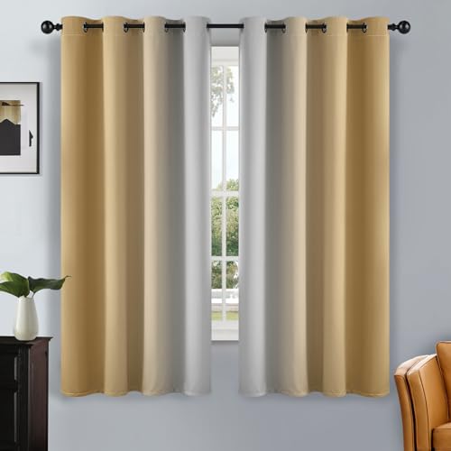Image of SimpleHome Ombre Beige to Grey White Curtains for Living Room 52Wx63L | Room Darkening Curtains for Bedroom,Gradient Light Blocking Curtain,Thermal Insulated Grommet Window Drapes,2 Panels,63 Inch