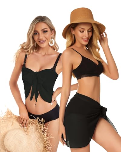 Image of CHICGAL 2 Pieces Women Beach Sarong Bathing Suit Wrap Skirt Sheer Bikini Swimsuit Cover Ups for Swimwear