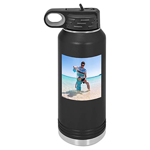 Personalized Photo Tumbler | Custom Picture Coffee Cup | Printed Pic on Water Bottle | Gift for Best Friend | Girlfriend Present | Insulated Stainless Steel Mug (Black, 32oz Water Bottle)