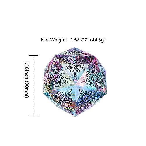 Image of UDIXI 30mm Prism Glass D20 Dice Large 20 Sided DND Dice for Tabletop Games | Premium Gift Box, DM Gift, for Dungeons and Dragons Role Playing Games
