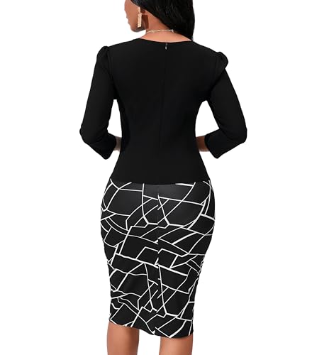 Image of Yajedo Women's Reto Bodycon Midi Dresses 3 /4 Sleeve Church Wear to Work Business Pencil Dress