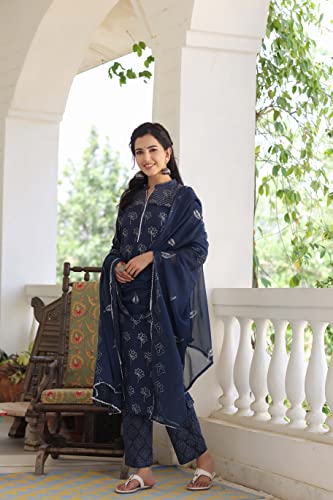 Image of Vaamsi Women's Pure Cotton Floral Printed Straight Kurta Set with Dupatta | kurta sets for woman