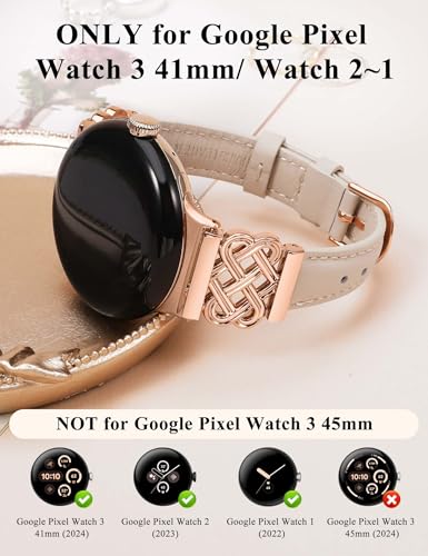 Image of TOYOUTHS Slim Leather Band Compatible with Google Pixel Watch 4 3 41mm /Pixel Watch 2 1 Band Women, Celtic Metal Dressy Thin Fashion Designer Premium Leather Strap for Google 4 3 2 1 Smartwatch