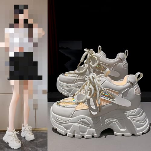 Image of Chunky Sneakers for Women, Fashionable and Height - Increasing Platform Sneakers Dad Shoes for Women, Casual Lace - up Walking Shoes