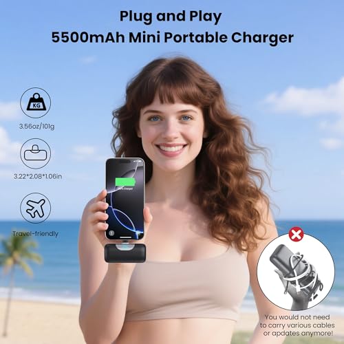 Image of Mini Portable Charger 5500mAh Power Bank, 15w PD USB C Cell Phone Portable Power, LCD Display Battery Pack Compatible with Android Phone /Samsung Galaxy S22,S21 /Note /Moto /LG /Pixel /Nexus /OnePlus 9 etc