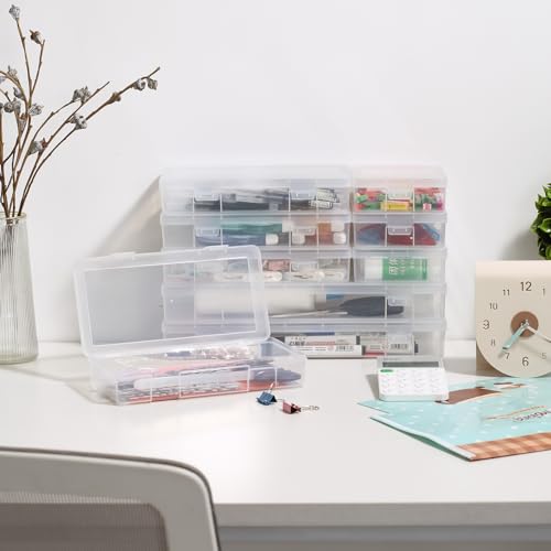 Image of 9 Pack Medium Clear Plastic Storage Boxes with Lids, Craft Jewelry Life Item Organizer for Puzzles, Pens, Rings, Needle and Thread, Nail Polish, Remote Controls