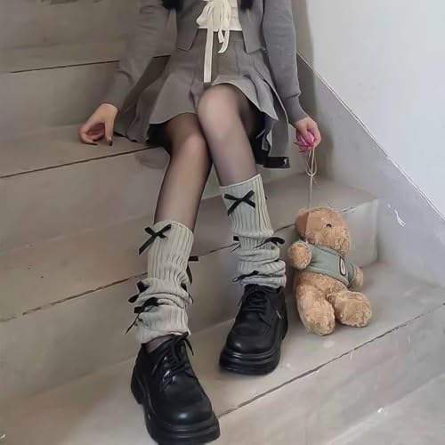 Image of Leg warmers Y2k Wind with bow lace-up knit Harajuku Kawaii leg warmers accessories 80's vintage high leg socks