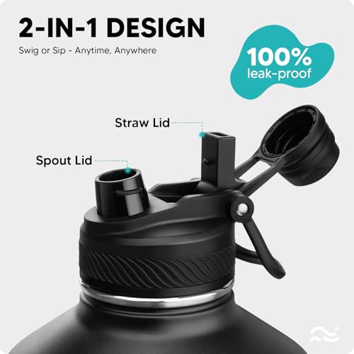 Image of Swigina [2-IN-1 LID] Gallon Insulated Water Bottle with Silicone Boot (48hrs Cold /24hrs Hot) - DIY Stickers, Leakproof, BPA Free, 128 oz
