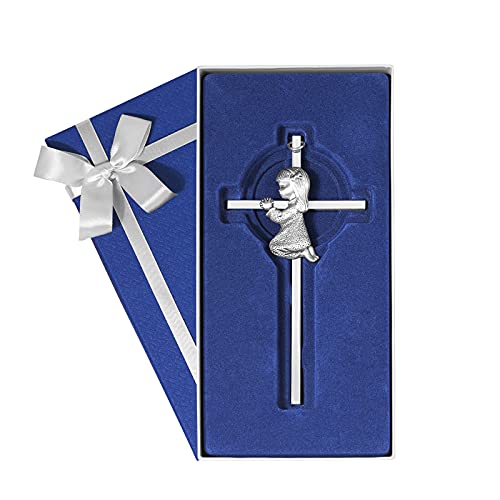 Baby Wall Cross Baptism Gifts for girl, 6-inch Silver Praying Girls Baptism Crosses for First Holy Communion Christening and Dedication Baptismal Gifts from Godparents