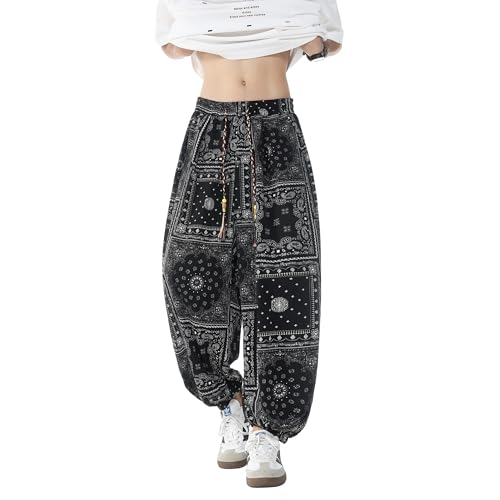 Tripleberly Harem Pants Men Casual Summer Pants Loose Fit Baggy Wide Leg Elastic Drawstring Waist Boho Hippie Trousers