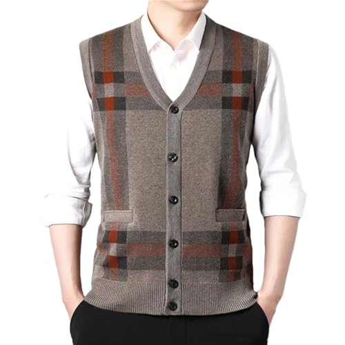 Men's V-Neck Vest Cardigan Casual Knitted Sweater Vest Sleeveless Outer Wear Tops
