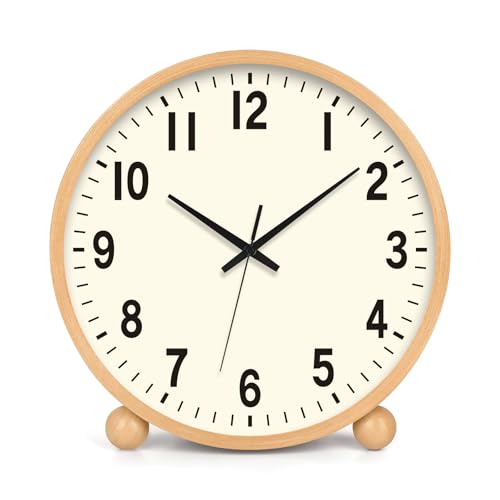 Maxspace Table Clock - Silent Non-Ticking 8in Wooden Desk Clock, Battery Operated Shelf Desk Top Clock for Bedroom Living Room Indoor Decor (Log)