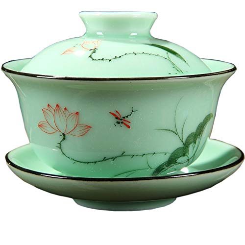 Mozentea Gaiwan, Traditional Chinese Ceramic Gai Wan Cup for Gongfu Tea Brewing Green/Oolong/Pu-erh/Herbal Teas U-Y-G1 (lotus)