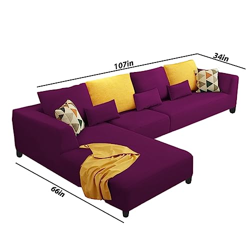Image of Galib LHS 6 Seater L Shape Sofa Set for Living Room (Purple) Premium Fabric