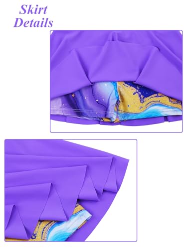Image of Girls Rash Guard 2 Pieces Bathing Suit UPF50+ Swimsuit with Swimming Skirt Swimwear 2-14Y