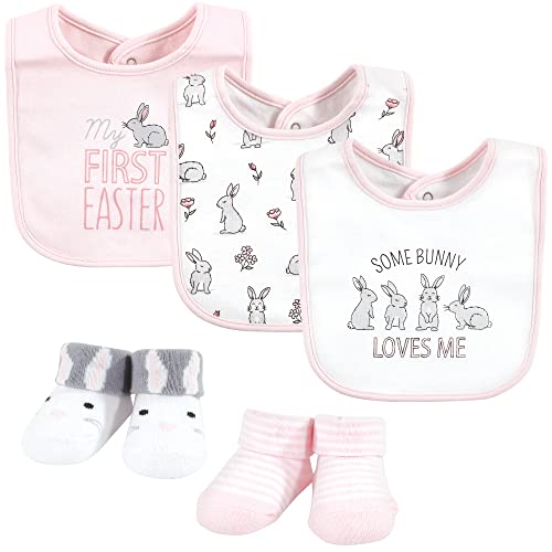 Image of Hudson Baby Unisex Baby Cotton Bib and Sock Set, Some Bunny, One Size