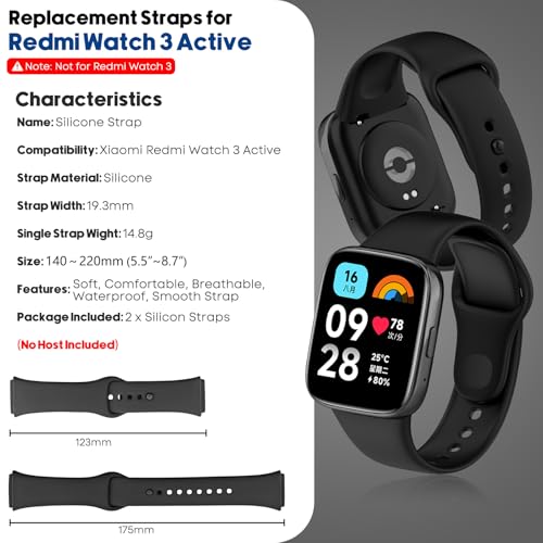 Xisair 2 Correas para Redmi Watch 3 Active Correa de Silicona Pulseras Reloj Compatible con Xiaomi Redmi Watch 3 Active Pulsera de Repuesto Deportiva, Transpirable, Impermeable - imagen 6