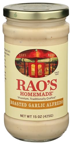Rao's Homemade Roasted Garlic Alfredo Sauce, 15 oz, Pasta Sauce, Premium Quality Blend of Parmesan & Romano Cheese, Rich and Creamy