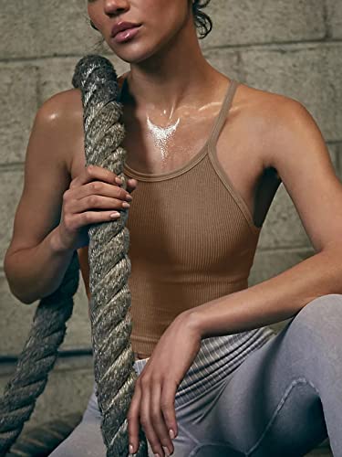 Image of LASLULU Womens Sports Bra Seamless Long Tank Spaghetti Strap Workout Bra