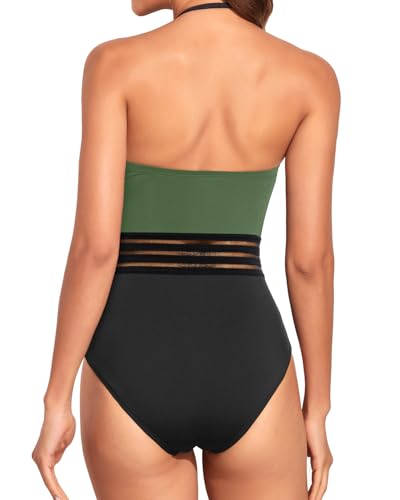 Image of Holipick Women Tummy Control One Piece Swimsuits Strapless Bandeau Bathing Suits Slimming Halter Swimwear