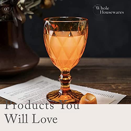 Whole Housewares | Goblet Glass Drinkware Set | Vintage Drinking Cups | 9.5Oz Water Goblets Glasses | Set Of 6 Colored Glassware For Kitchen | For Wedding Or Parties | Cobalt Blue Diamond Pattern #TOP6
